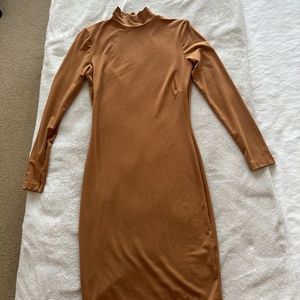 Mock neck camel dress